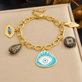 Vergoldetes Edelstahl-Armband mit bösem Blick und Hand der Fatima Anhängern - Armband / B2075