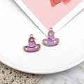 Handmade purple Halloween witch hat enamel pendant with yellow stars for jewelry - Witch Hat / 10 Pieces Pack / Purple