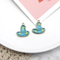 Pair of blue enamel wizard hat pendants with yellow stars for Halloween DIY jewelry - Witch Hat / 10 Pieces Pack / Blue