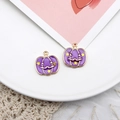 Pair of purple enamel Halloween pumpkin charms with golden alloy edges for DIY jewelry - Pumpkin / 10 Pieces Pack / Purple