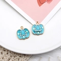 Handcrafted light blue enamel pumpkin charms with golden edges and star patterns for DIY jewelry - Pumpkin / 10 Pieces Pack / Blue