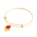 Gold adjustable bangle with a red faceted Hamsa Hand charm pendant for women. - Gold Hamsa Hand Red Stone Style (KB63327-Z) / Gold Red