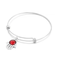 Elegante verstelbare roestvrijstalen armband met Hamsa-hand en een gefacetteerde rode edelsteen - Staal en Rood (KB63336-Z)