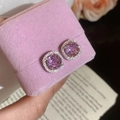 Elegante paarse zirkonia halo oorknopjes met zilveren spelden voor dames sieraden - Zilveren naald / Zilver Roze Vierkante Stijl (4#)