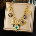Bohemian gold stainless steel charm bracelet with evil eye and hand of Fatima pendants - N4139