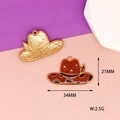 Detailed view of brown enamel and gold textured cowboy hat charms with 34mm measurements - Cowboy Hat (1) / Brown