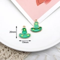 Green enamel wizard hat charm with yellow stars for Halloween jewelry making 20x19mm - Witch Hat / 10 Pieces Pack / Green