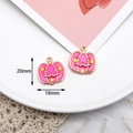 Enamel pink Halloween pumpkin alloy charm for DIY jewelry making, size 20x18mm measurement - Pumpkin / 10 Pieces Pack / Pink