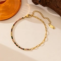Gold stainless steel paperclip chain bracelet with multi-color zircon stones and lobster clasp - Gold Spliced Multicolor Zirconia