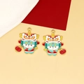 Detail view of double-sided Lion Dance enamel charms for custom DIY jewelry making - Lantern Dragon Style / 10 Pieces Pack