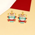 Detail view of colorful enamel lion dance charms with lucky scrolls for DIY crafts. - Prosperity Dragon Style / 10 Pieces Pack