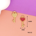 Detail view of heart-shaped key charms with 16mm length and 7mm width dimensions. - Heart Key (L-037) / Pink
