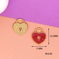 Detail showing dimensions of red glitter heart-shaped lock charms for jewelry DIY - Heart Lock (L-037) / Pink