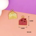 Detailed view of red glitter heart envelope charm with 16mm height and 14mm width dimensions - Pink Envelope (L-037) / Pink