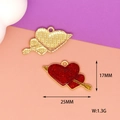 Glittery red Valentine's Day heart arrow alloy jewelry charm shown with 25x17mm size - Double Heart (L-037) / Red