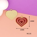 Macro detail view of a heart-shaped glitter charm showing dimensions 24x25mm and weight 2.2g - Overlapping Heart (L-037) / Red Pink