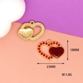 Detailed macro shot of red rhinestone heart charm measuring 23mm by 18mm for DIY jewelry - Double Heart (L-037) / Red