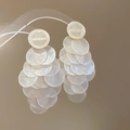 Elegant long tassel earrings with layered circular shell discs in iridescent white - 43# Silver Needle - Blue White Petal Tassel