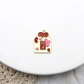 Golden alloy Omamori luck charm with red cherry blossom and blessing knot design - Good Luck (CZ018186)