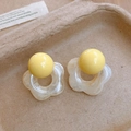 Close-up of yellow resin flower stud earrings on a kraft paper background. - 1# Silver Post Style / White And Yellow