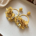 Detailed macro shot of yellow floral fabric hoop earrings in dopamine style design - Dopamine Style Hoop (42#) / Yellow