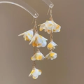 Close-up detail of multi-layered yellow resin flower earrings with elegant gold hooks - Resin Tassel Multi-Layer Flower Style (46#) / Yellow-White
