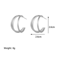 Pendientes de aro en C triples plateados, joyería geométrica minimalista de 2.6cm - Forma en C de tres capas (QYG218) / Color Acero