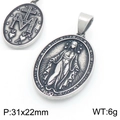 Colgante Medalla Milagrosa vintage de acero inoxidable de doble cara para hombre - Estilo Ovalado Virgen María (KP117716-LU) / Solo Colgante (Sin Cadena)