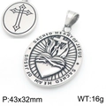 Colgante de escudo Vintage de acero inoxidable Sagrado Corazón de Jesús y cruz para hombre - Estilo Escudo Sagrado Corazón de Jesús (KP117727-LU) / Solo Colgante (Sin Cadena)