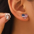 American Independence Day heart flag studs and silver liberty bell earrings set - Style A-623 / White