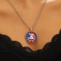 2026 USA Independence Day anniversary necklace with Liberty Bell pendant worn by model - Style A-1334 / White