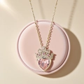 Collana a cuore rosa con corona dorata per un look da principessa sognante e dolce - Collana Corona Zirconia Rosa (QY8161) / Argento