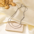 Double-layered silver stainless steel necklace with flat snake chain and twisted rope chain - Blade Chain with Rope Chain Style (H394) / Steel