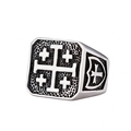 Anillo de sello vintage en acero inoxidable con cruz de Jerusalén y detalles envejecidos - Color Acero 04406 / Talla 7
