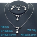 Élégant ensemble de bijoux 4 pièces en acier inoxydable avec nœuds et perles blanches - Taille de Bague 6 / Style Couleur Acier (KS225028-Z)