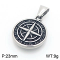 Vintage stainless steel compass coin pendant for men, 23mm diameter, 9g weight. - Pendant Only (Without Chain) (KP117702-LU) / Silver