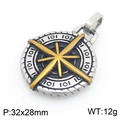 Vintage two-tone stainless steel compass star coin pendant for men in punk style - Pendant Only (Without Chain) (KP117713-LU) / Gold and Silver