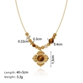 Collier en acier titane doré avec pendentif fleur en oeil de tigre et perles - Style Fleur Oeil de Tigre (H405)