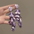 Elegant long purple petal tassel earrings featuring a matte finish silver needle - Purple (1# Steel Pin)