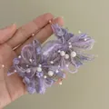 Elegante süße lila Stoffblumen-Ohrhänger mit Quasten und zarten Perlenakzenten Damen - Quaste flauschige Perlenblume (49#)