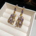 Vintage court-style earrings with purple crystals and gold-tone finish for a luxury look - Streaming Flower Tassel (26# 925 Sterling Silver Earring Post-Gold) / Purple