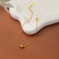Elegant gold titanium bead chain anklet with lobster clasp and adjustable extension link - Stitched Small Gold Ball Bracelet (QYE2063) / Gold