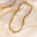 Golden chunky chain necklace with OT toggle clasp on cream silk fabric background - Necklace (H1150) / Gold