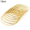 12pcs set of 18K gold plated 2mm wide stainless steel stackable plain bangle bracelets - Set of 12