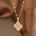 Collier avec pendentif cœur en cristal rose plaqué or 18 carats et chaîne brillante - Trèfle (9103)