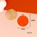 Detailed view of DIY orange enamel basketball pendant charm with size measurements - Basketball Style (F-145)