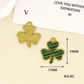 Macro view of green glitter clover charm showing front and back textures with dimensions - Striped Shamrock Style (10)