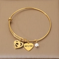 Adjustable gold-plated stainless steel heart bracelet with MOM charm and pearl detail - Hand-in-hand Heart Style (KB203619-Z)