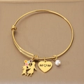 Adjustable gold stainless steel MOM heart bracelet with mother-child and pearl charms - Colorful Balloon Mother-Daughter Style (KB203634-Z)