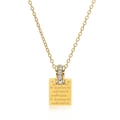 Gold pendant necklace with zircon cylinder and engraved destiny square plaque - Love Letter Engraved Style / Gold